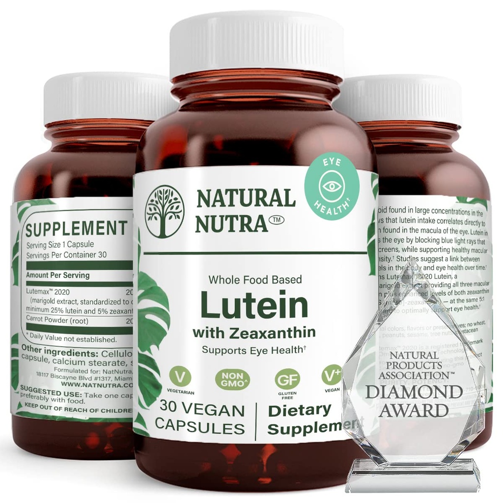 Prírodné Nutra lutein a Zeaxantin Supplement, Udržujte vision zdravie, chráni bunky v očiach, zvýšiť úroveň Zeaxantin & Isomers, Podpora zdravie očí, Gluten bez, sója bez, 20 mg - 30 kapsúl