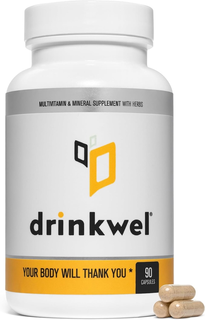Drinkweel pre lepšie ráno - Premium Multivitamín Supplement - Podpora pečene a imunitnej podpory- mlieko bodka, vitamín C, zinok, horčík - 30 Počet - jedna fľaša