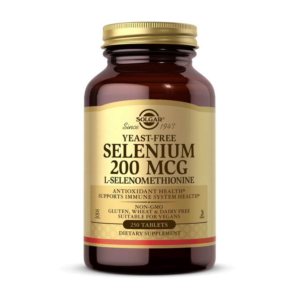 Solgar Kvasnice bez selénu 200 μg, 250 tabliet - Podpora Antioxidant & Imunitný systém Zdravie - Non-GMO, Vegan, Gluten Free, Dairy Free, Kosher - 250 Servings