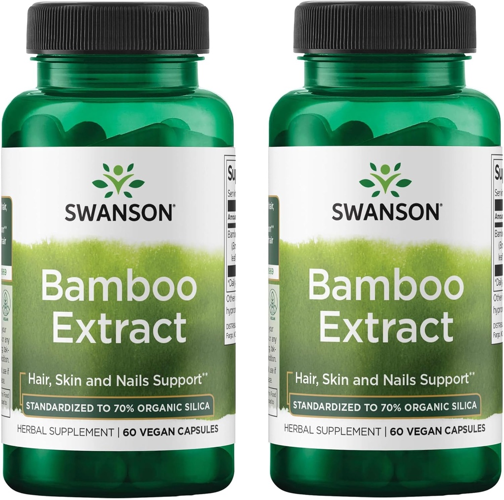 Swanson Bambus Extract - Prírodné vlasy, koža a nechty doplnok - 70% Silica obsah podporujúce kolagén Tvorba a rast kostí - (60 Veggie Kapsule, 300mg Každý) (2 balenie)