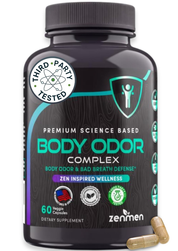 Zenmen Prirodzene Body Deodorizing Supplement - Body Odor Eliminátor Pills - Interný dezodorant pre Underarms, Intímne oblasti, a súkromné časti - 60 Vegan Capsules. Vyrobené v USA