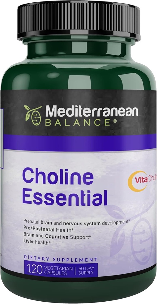 Cholín, prenatálny mozog a kognitívna podpora Vitamín, Kosher, Vegetarián, Cholín doplnok pre tehotné a ošetrovateľky, 550 mg cholínu na službu, 60 dní dodávky