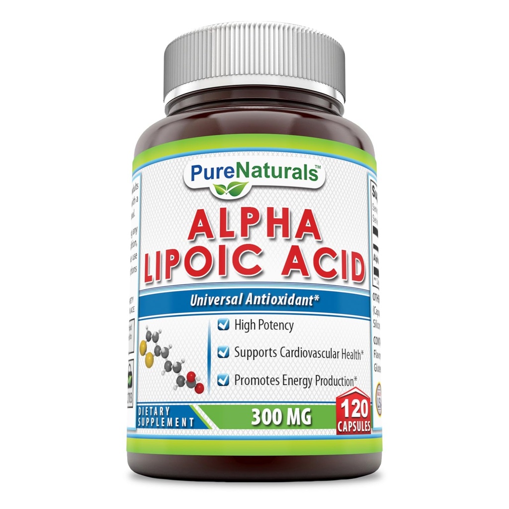 Pure Naturals Alpha Lipoic Acid 300 Mg Kapsule, 120Count *Podpory Kardiovaskulárne zdravie a výroba energie