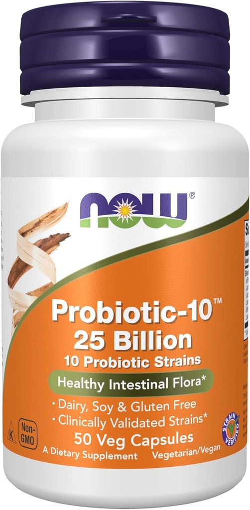 TERAZ Foods Doplnky, Probiotiká-10TM, 25 miliárd, s 10 Probiotické kmene, Dairy, sója a lepidlo zadarmo, kmeň Overené, 50 Veg Kapsule