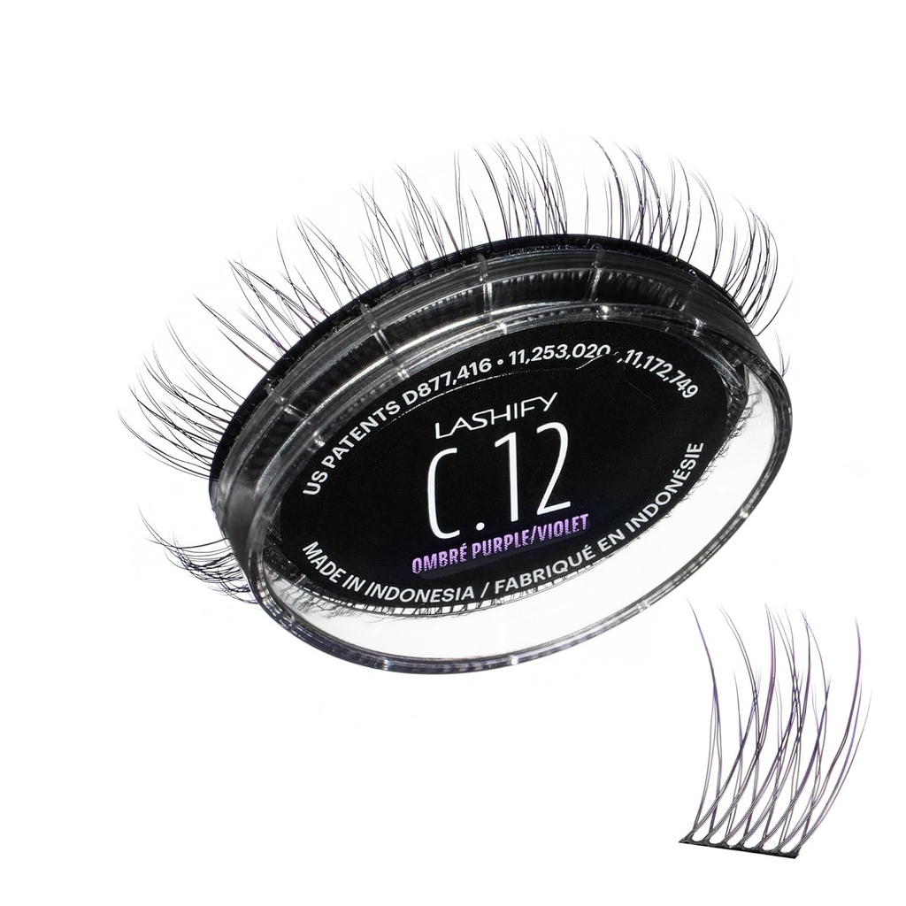 Lashify Curl 12mm Gossamer predĺženie rias Znovu naplniť Ombre fialové, ľahko DIY False Lashes pre prirodzený vzhľad