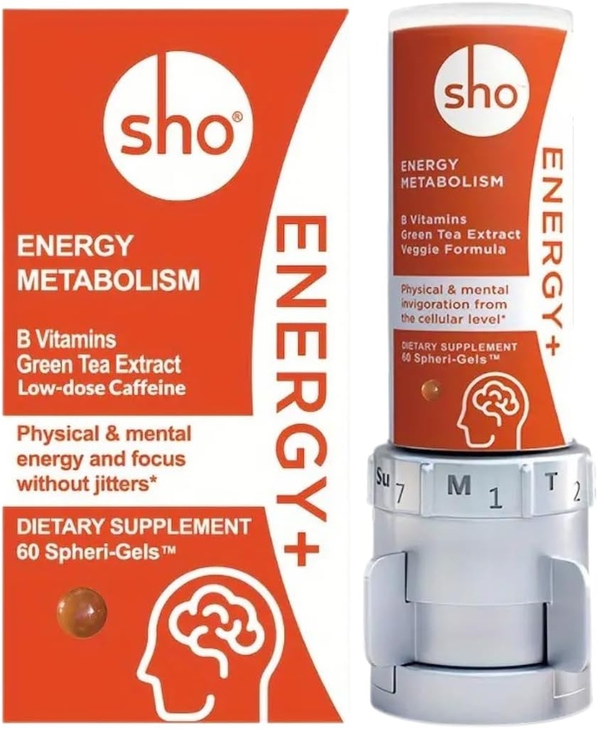 SHO Vegan Energy+ Focus Supplement Kit - Matcha Green Tea Extract, Metylated B Complex, Vitamín B a kofeín Natural Energy Booster bez trhliny, nervozita pre mužov a ženy - 60 pilulky Doplniť fľašu