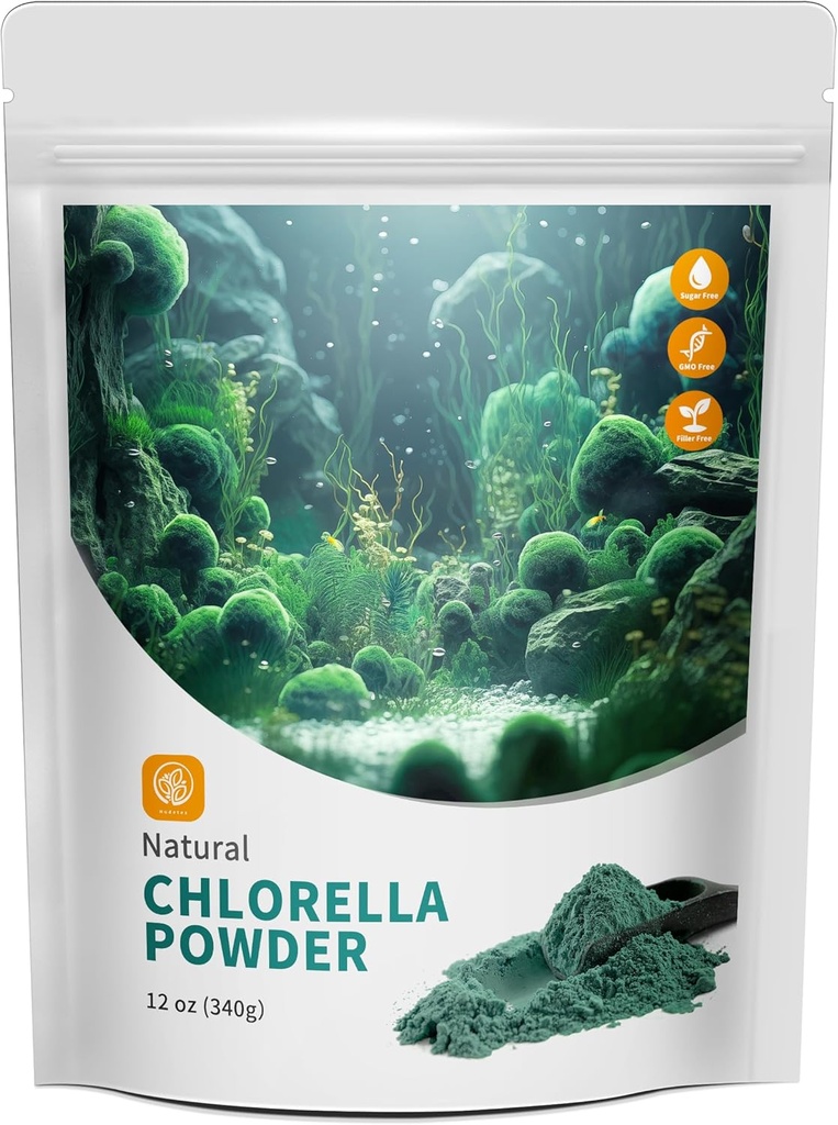 Chlorella Powder Natural s 12 oz - Chlorofyl prášok, podporuje imunitný systém a funkcie pečene, udržať mládež, Vegan, Bohatý na vegánsky proteín a vitamíny.