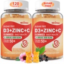 Bezcukrové vitamíny C + D3 + zinkové guličky pre dospelých 50 +, 9 v 1 doplnok imunitnej obrany s D3 5000IU, bazy, echinacea, Mullein Leaf for Boost Imunity, Power Antioxidant, Vegan (Pack of 2)