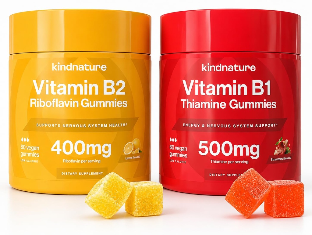 typnature B-vitamín boost: B1 tiamín 500mg & B2 riboflavín 400mg Gummy Duo pre deti a dospelých