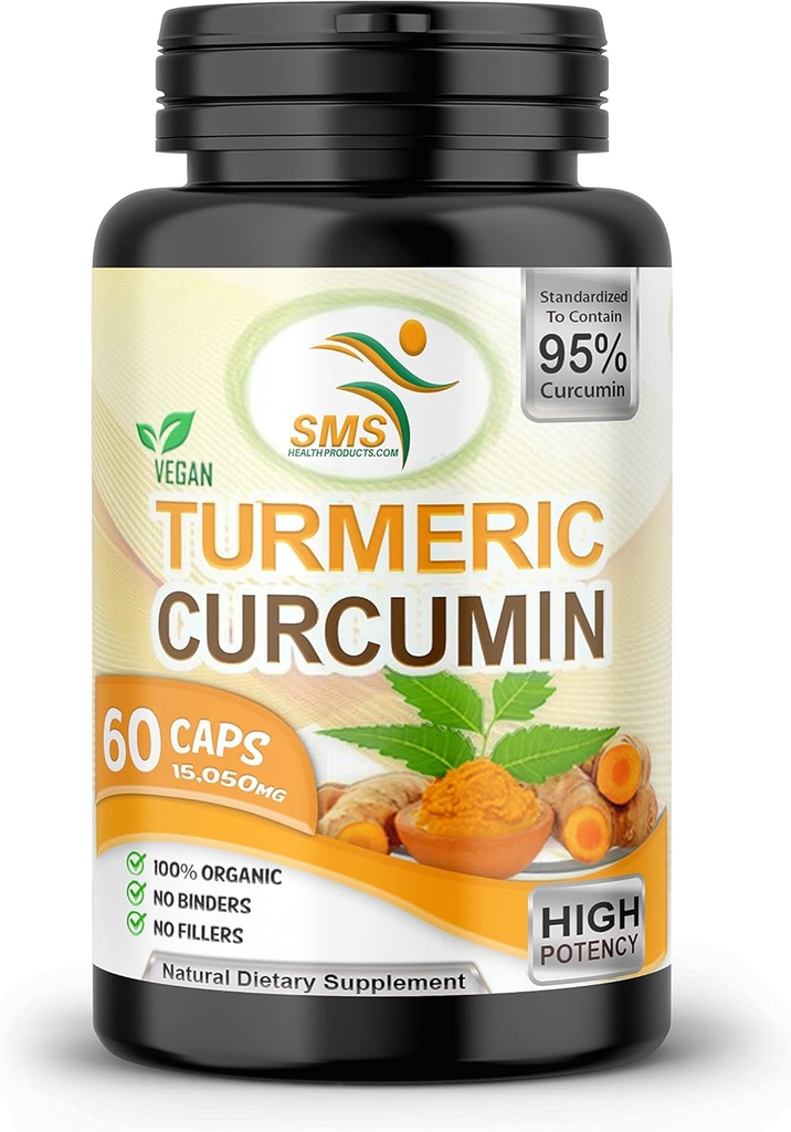 Pure Turmeric Curcumin 1000 mg Black Pepper Extract 95% CURCUMINOIDS, non GMO, Zvýšená absorpcia, bez lepidla, 500 mg 60 Veggie Kapsule