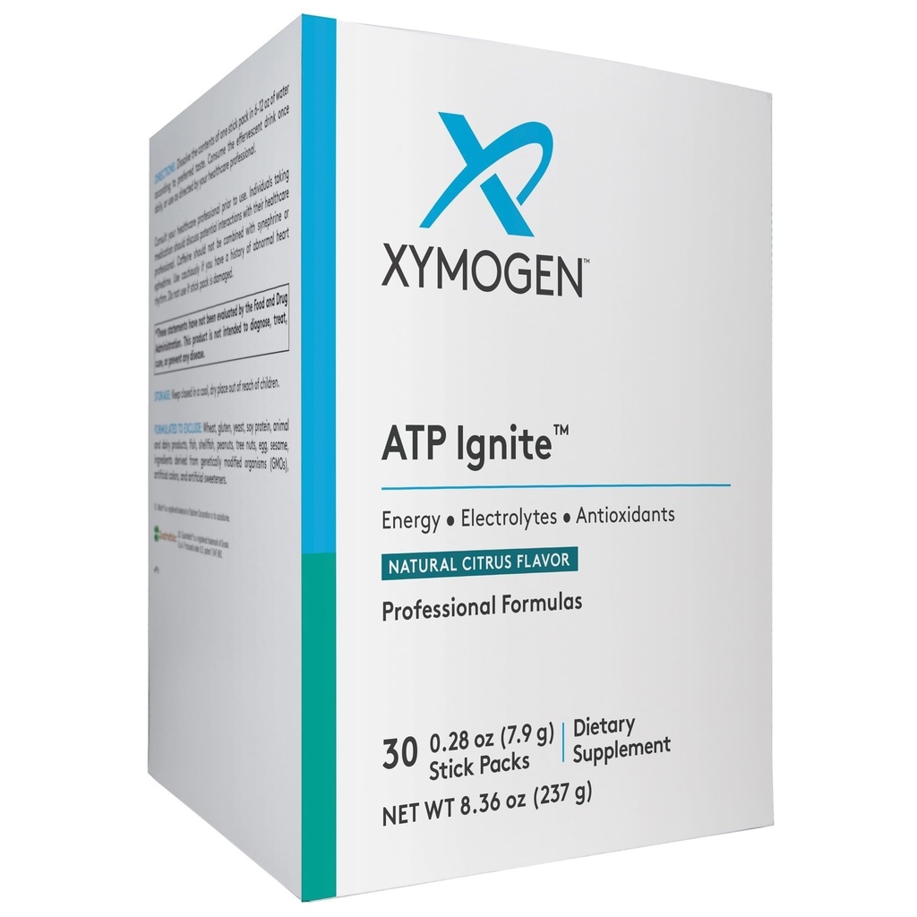 XYMOGEN ATP Ignite Revitalizing Energy Drink Powder - Podporuje Electrolyte Replacement + ATP Biosyntéza s antioxidantmi, Aminos, Vitamíny, Electrolytes + 95 mg kofeínu (30 Citrus Stick Packs)