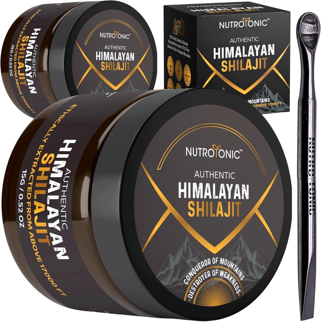 NutroTonic® Authentic Himalayan Shilajit Resin for Men & Women - Gold Grade 86% Fulvic Acid - Wild Crafted +17000 FT 