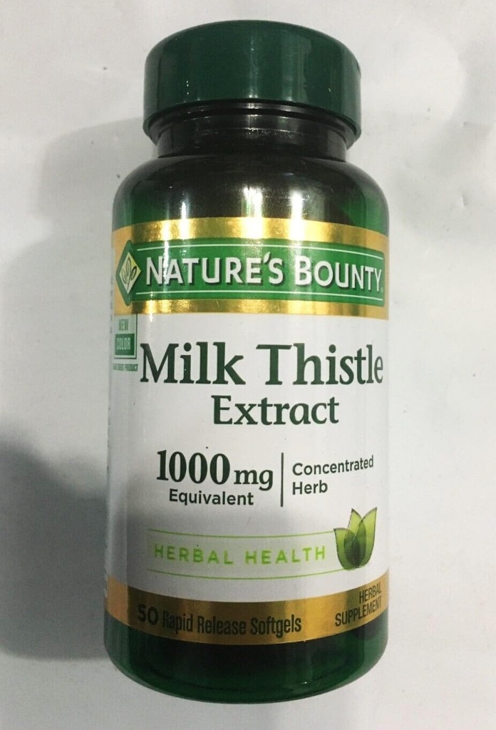 Nature's Bounty Milk Thitle 1000mg, Bylinné zdravotné doplnky, Denné doplnky, bez lepku, Rýchle vydanie Softgels, 50 Ct