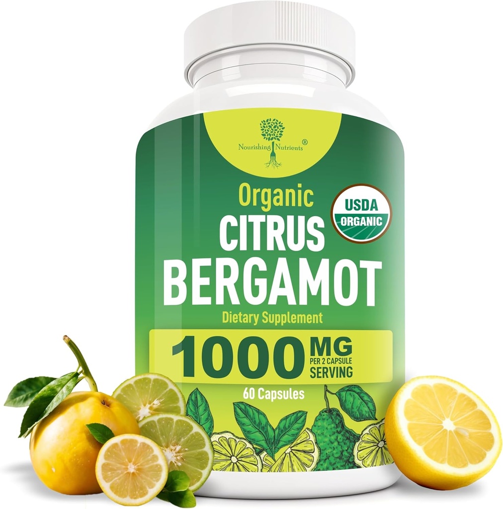 Organické Citrus Bergamot Supplement - Iba USDA, kardiológ formulovaný s 200+ vedecké štúdie -1000mg - Patentovaný extrakt, srdce, cholesterol, & Lipid - Talianska Bergamot High Polyfenoly 60kaps