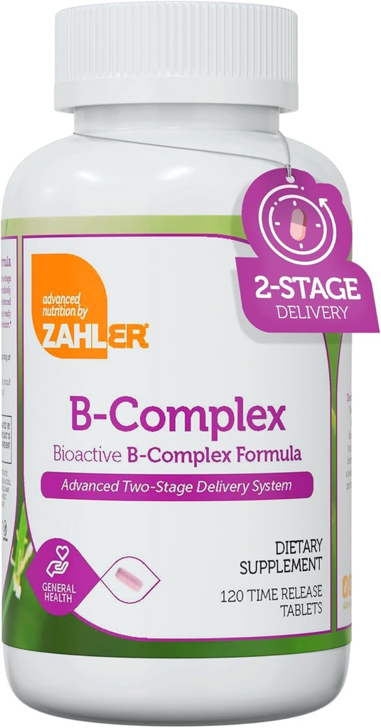 Zahler B-Complex Vitamins for Women & Men - Vitamin B Complex - B Vitamins Complex with B1 B2 B3 B5 B6 B7 B9 B12 - Advanced 2-Stage Delivery System - Gluten Free Kosher Non-GMO VIT B (120 Tablets)