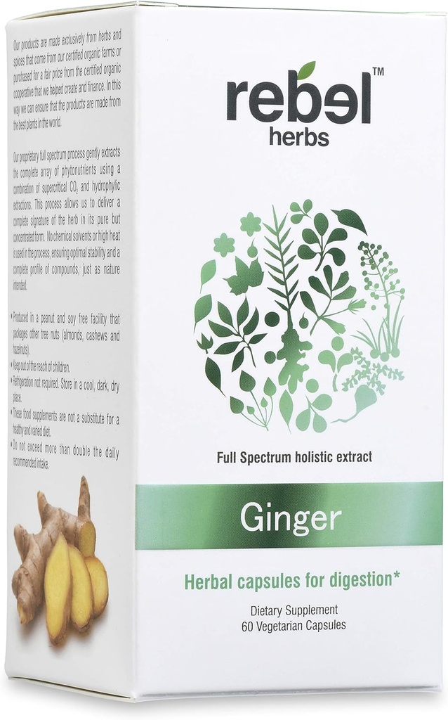Rebel Bylinné zázvorové kapsule Výkonná duálna extrakcia, non-GMO, bezlepkové, koreň zázvoru (Rhizome) extrakt