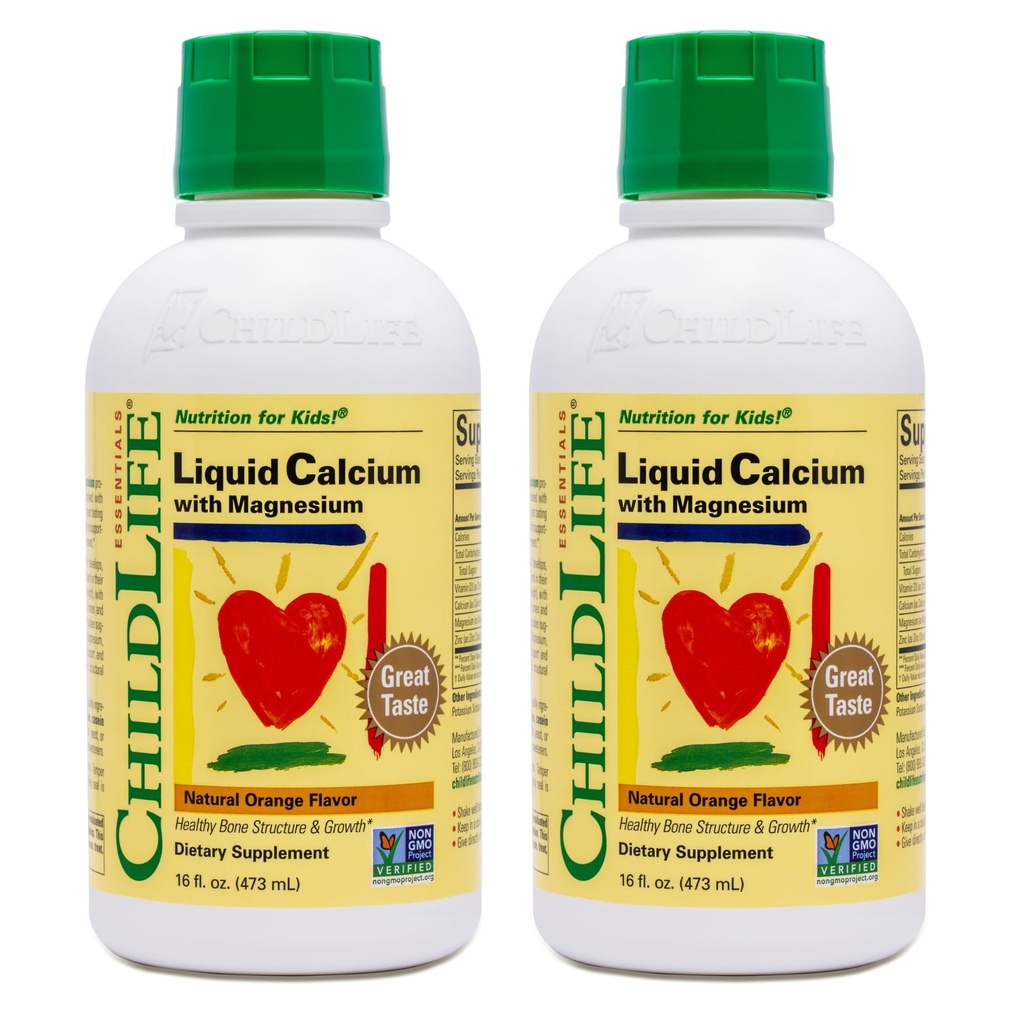 ChildLife Essentials Liquid Calcium Supplement for Kids - Baby Calcium with Magnézium, Zinok, and Vitamín D3 - Orange flavor, 16 fl oz (2 balenia)
