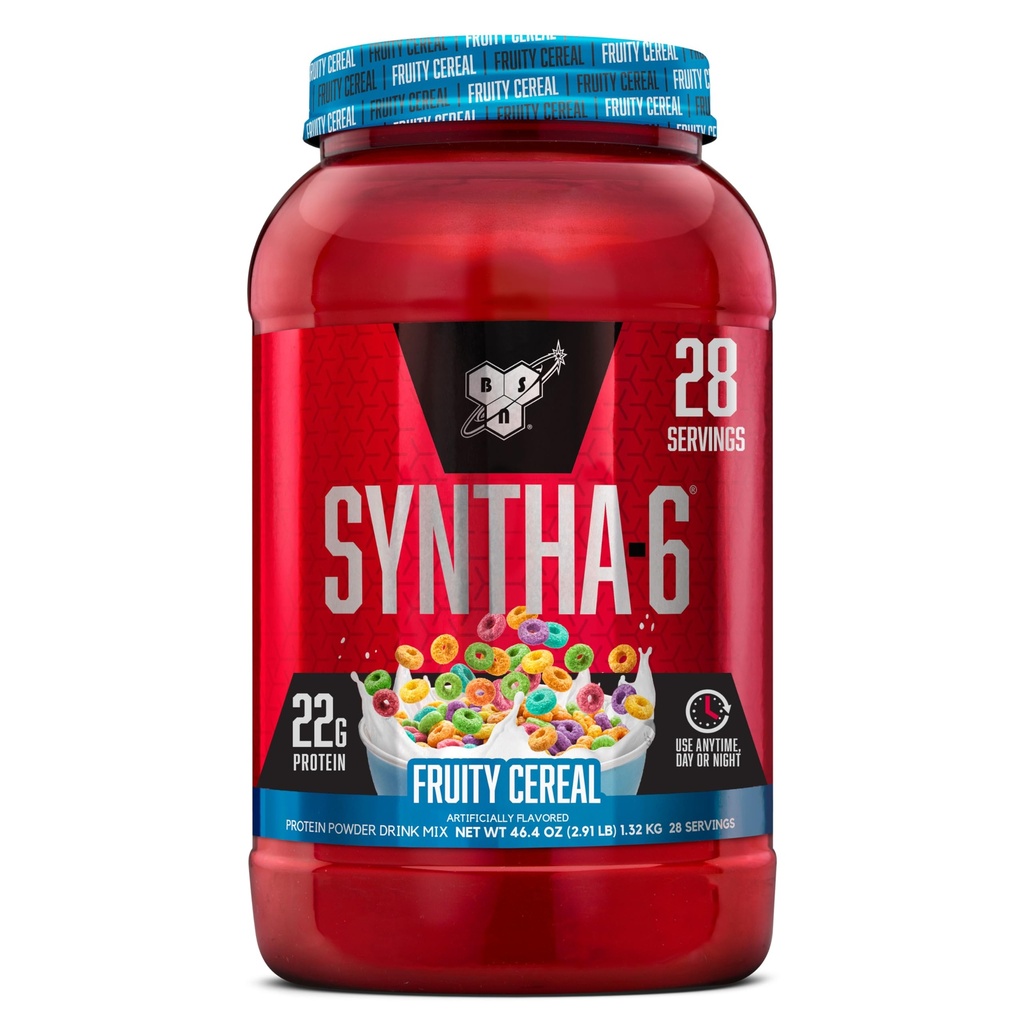 BSN SYNTHA-6 Premium Protein Powder with 6g of Fiber, Wheey Protein, Micellar Casein, Milk Protein Isolate Blend, 5g Tuk, Fruity Cearine, 28 Servings (Backaging May Vary)