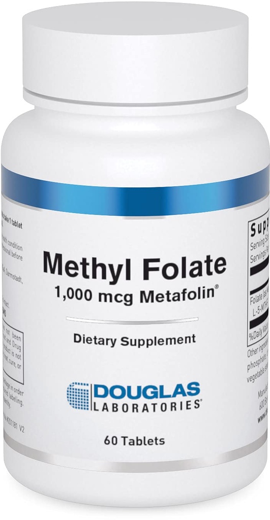 Douglas Laboratories Metylfolát L-5-MTHF - 1000 mcg Metafolín - vitamín B folát - podporuje Homocysteín Metabolizmus a vývoj plodu* - Non-GMO - 60 tabliet