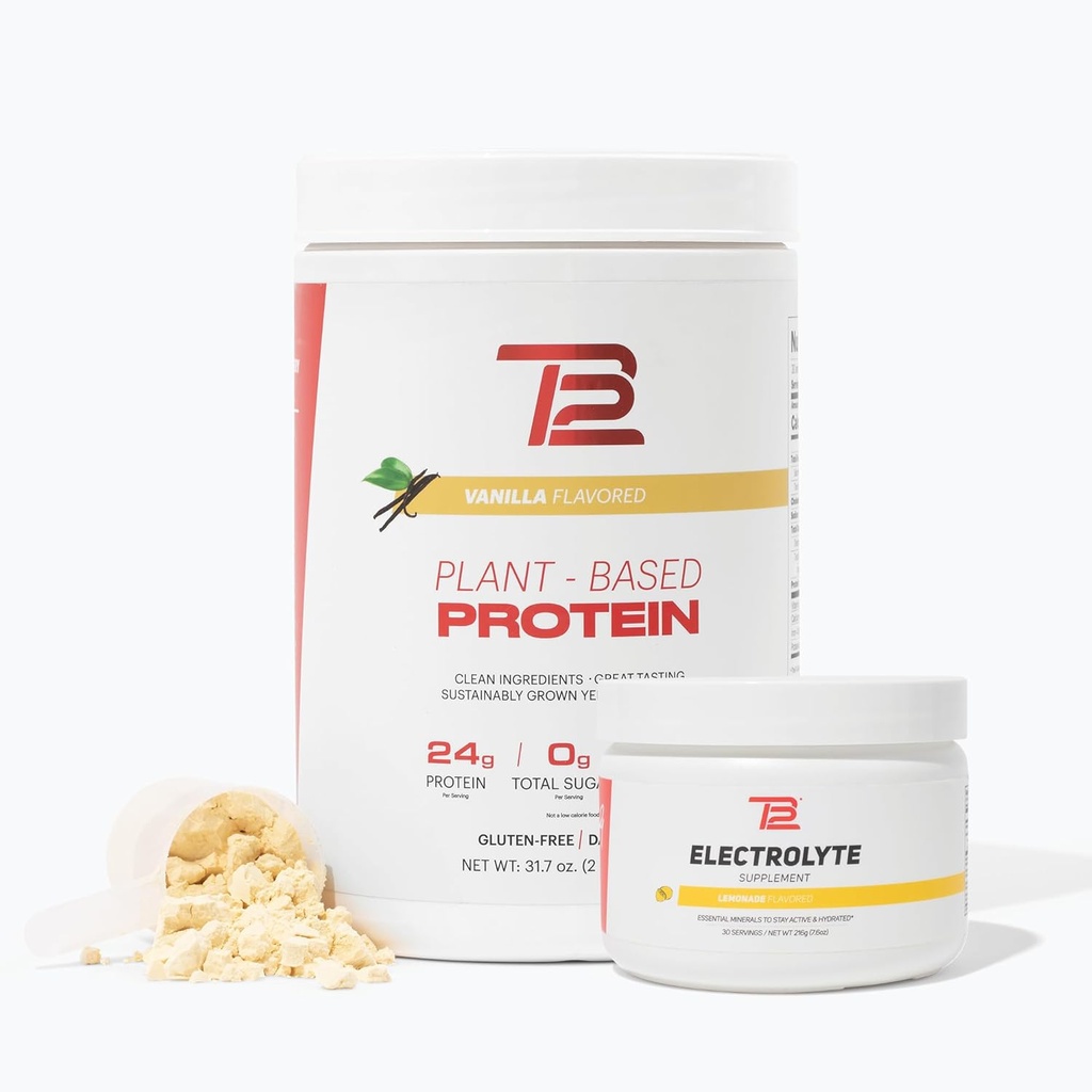 TB12 Plant Based Sila a hydratácia Bundle (Vanilla Protein Powder & Lemonade Electrolytes), Podpora svalovej obnovy a hydratácie, Mliečne bez, non-GMO, Soy-free