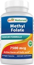 Najlepšie Naturals Metyl folate 7500 mcg (7,5 mg) (Most Bio-Dostupné) Veggie Capsule - podporuje tvorbu buniek rast funkcie, mozog, pamäť, kardiovaskulárne zdravie, 60 Počet