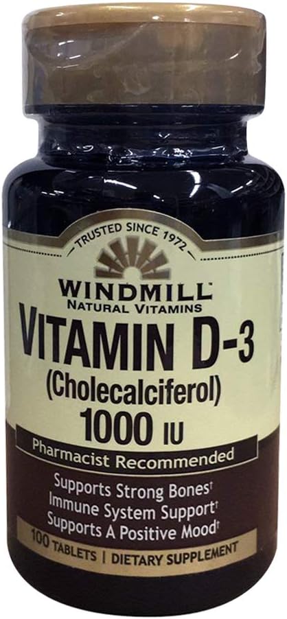 Veterný mlyn Prírodné vitamíny Vitamín D-3 Cholekalciferol 1000IU Dietetické doplnky 100 tabliet (balenie 2)