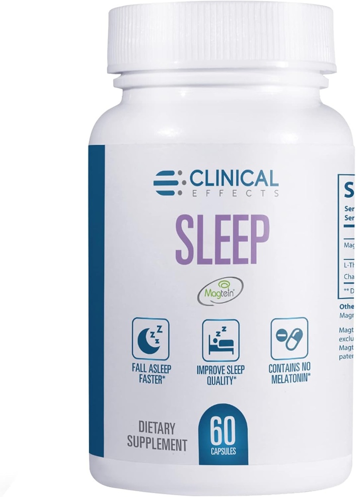 Klinické účinky Spánok - Horčík Supplement with Magtein - 60 Kapsule - Magnézium L- treonát, L-teanín a harmanček - pre Relaxáciu a prírodný pokoj - No Melatonin Sleep Support - USA