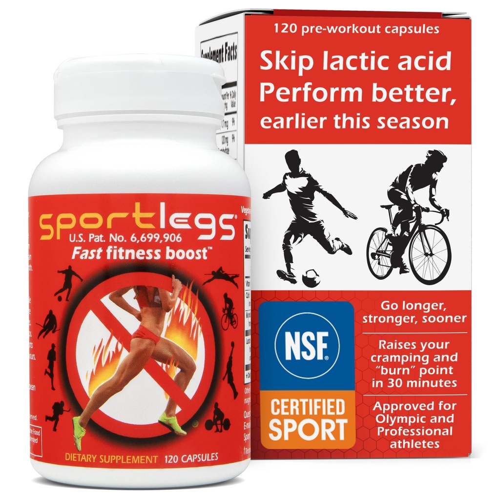 SPORTLEGS Rýchle Fitness Boost pre cvičenie pre mužov a ženy, Doplnok kyseliny mliečnej, Športové vytrvalosť paliva, Vytrvalosť Doplnky pre bežcov - NSF Certified for Sport,120-Capsule fľašu, balenie 1