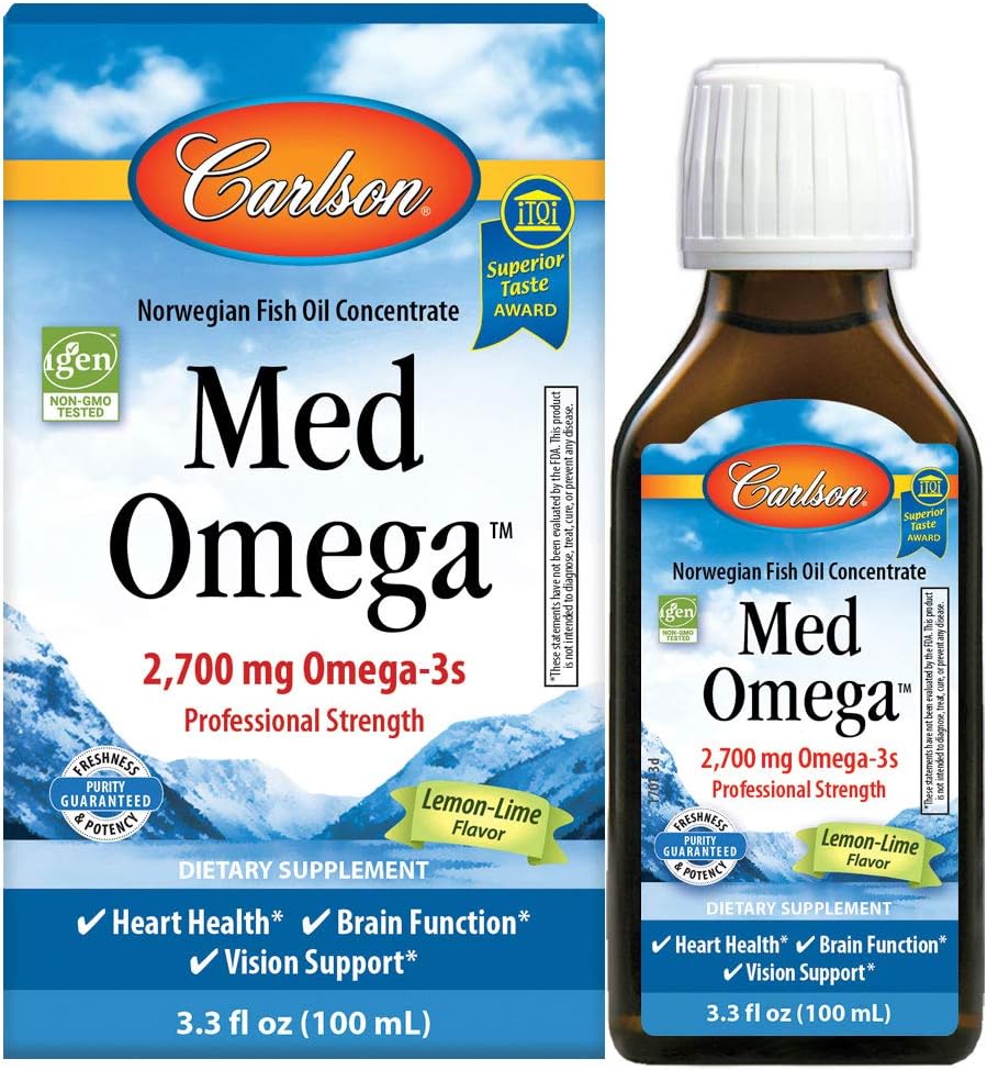 Carlson - Med Omega, 2700 mg Omega-3s Professional Strength, Heart, Brain & Vision Support, Wild Caught & Sustainable Sourced, Lemon-Lime, 100 ml