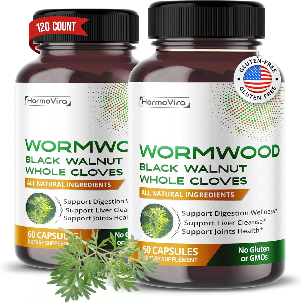 Wormwood Black Walnut celé kloves zázvor - Podpora wellness trávy, čistenie pečene, kĺby zdravie - 120-dňový zdroj - Made in The USA
