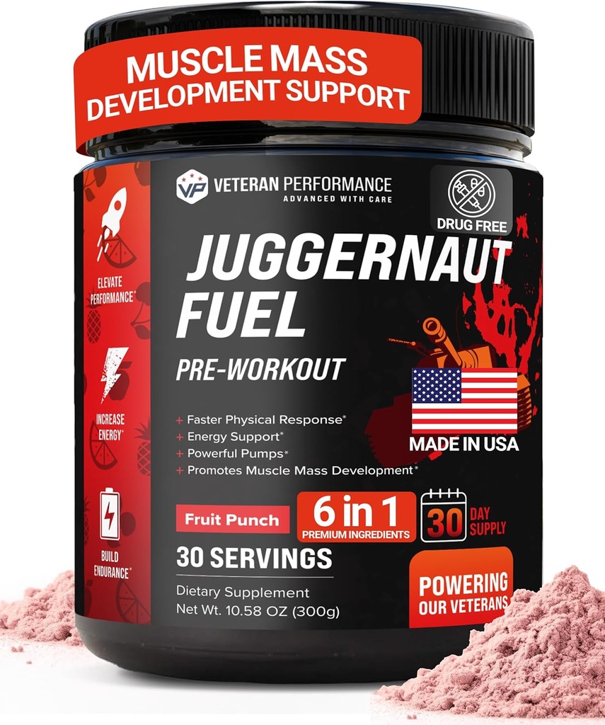 Juggernaut Fuel Preworkout. 30 Služieb. Bez cukru, bez umelých sladidiel, bez kreatínovej formy s Beta-Alanínom pre energiu a hydratáciu. Vyrobené v USA.