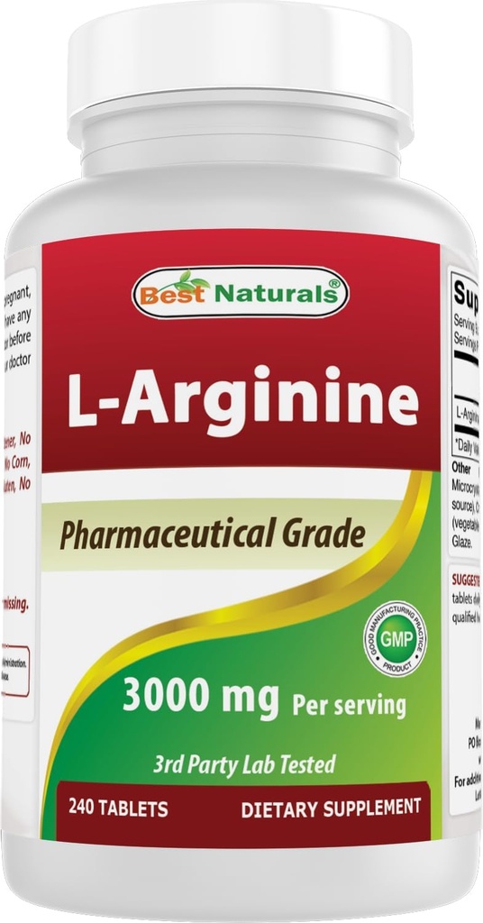 Najlepšie Naturals L-Arginine 3000mg Per Serving - 240 tabliet - Farmaceutická trieda - Non-GMO & Gluten Free - Made in the USA