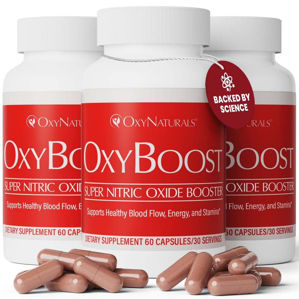 OxyBoost Oxid dusnatý Doplnkové pre mužov a ženy - podporuje cirkuláciu, zdravie srdca, energie, duševnú jasnosť a prietok krvi - prírodná formula s Vinitrox - 180 kapsúl (Stock of 3)