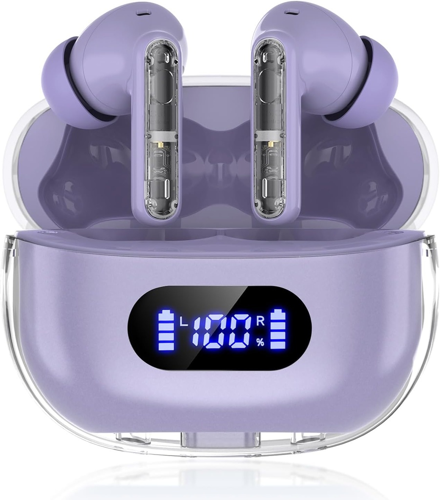 Purple Wireless Earbuds P1 PRO, slúchadlá Bezdrôtové Bluetooth slúchadlá s clear Call Mics Ear Buds, pohodlné Fit, IPX7 Nepremokavá dlhá životnosť batérie, 30H Playtime for Sports Workout