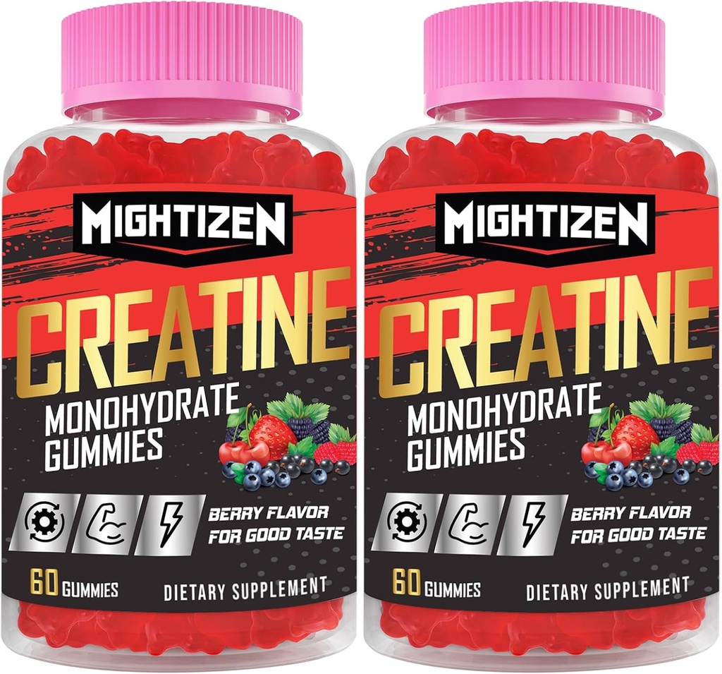 Kreatín pre mužov a ženy Monohydrát kreatín Gummy, Monohydrát kreatínu na podávanie s taurínom a vitamínom B12, pre-cvičenie pre maximálnu silu, energiu a vytrvalosť - 2 balenia