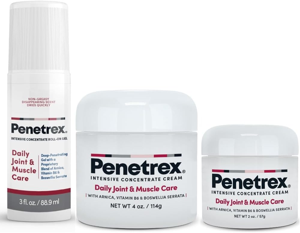 Penetrex Joint & Muscle Therapy Trio - Upokojujúci komfort pre chrbát, krk, ruky, nohy - Premium celé telo, Rub s Arnica, Vitamín B6 MSM & Boswellia - 2oz, 3oz, 4oz