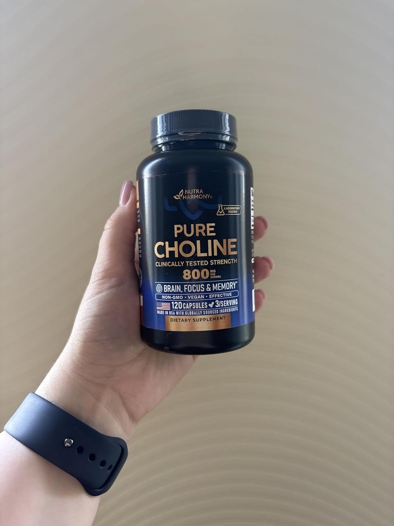 NUTRAHARMANY Choline 800 mg - Choline Supplement - Vegan, Non-GMO, Lab Tested - Made in USA - 120 Kapsule