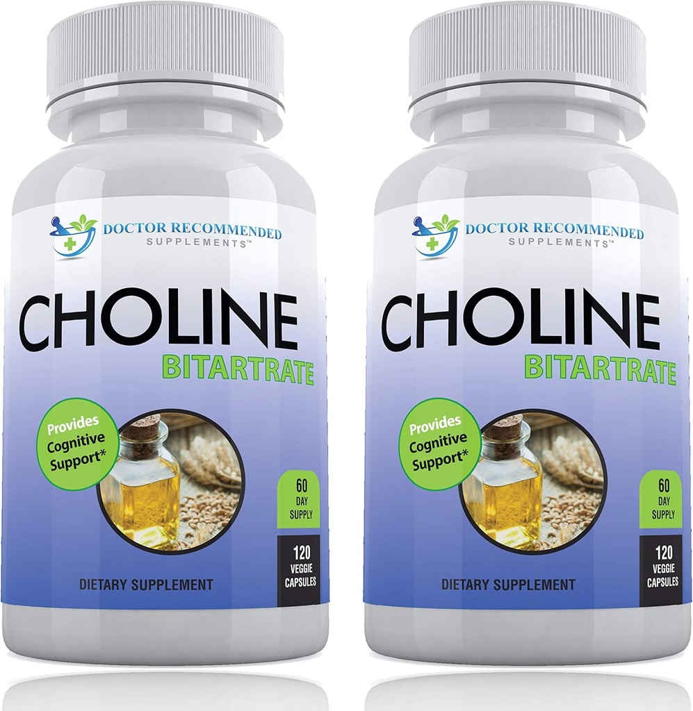 Premium Choline - 500 mg - 120 Veggie Kapsule - podporuje kognitívne zdravie, pamäť a viac - 2 balenia