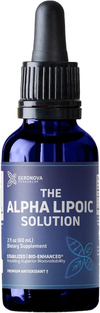 Geronova Research The Alpha Lipoic Solution, 2 fl oz - 2 mesiace Zásoba - Stabilizovaná bio-Enhanced Alpha Lipoic acid Liquid for Superior Biodostupnosť - ALA Supplement with Rapid Absorbtion