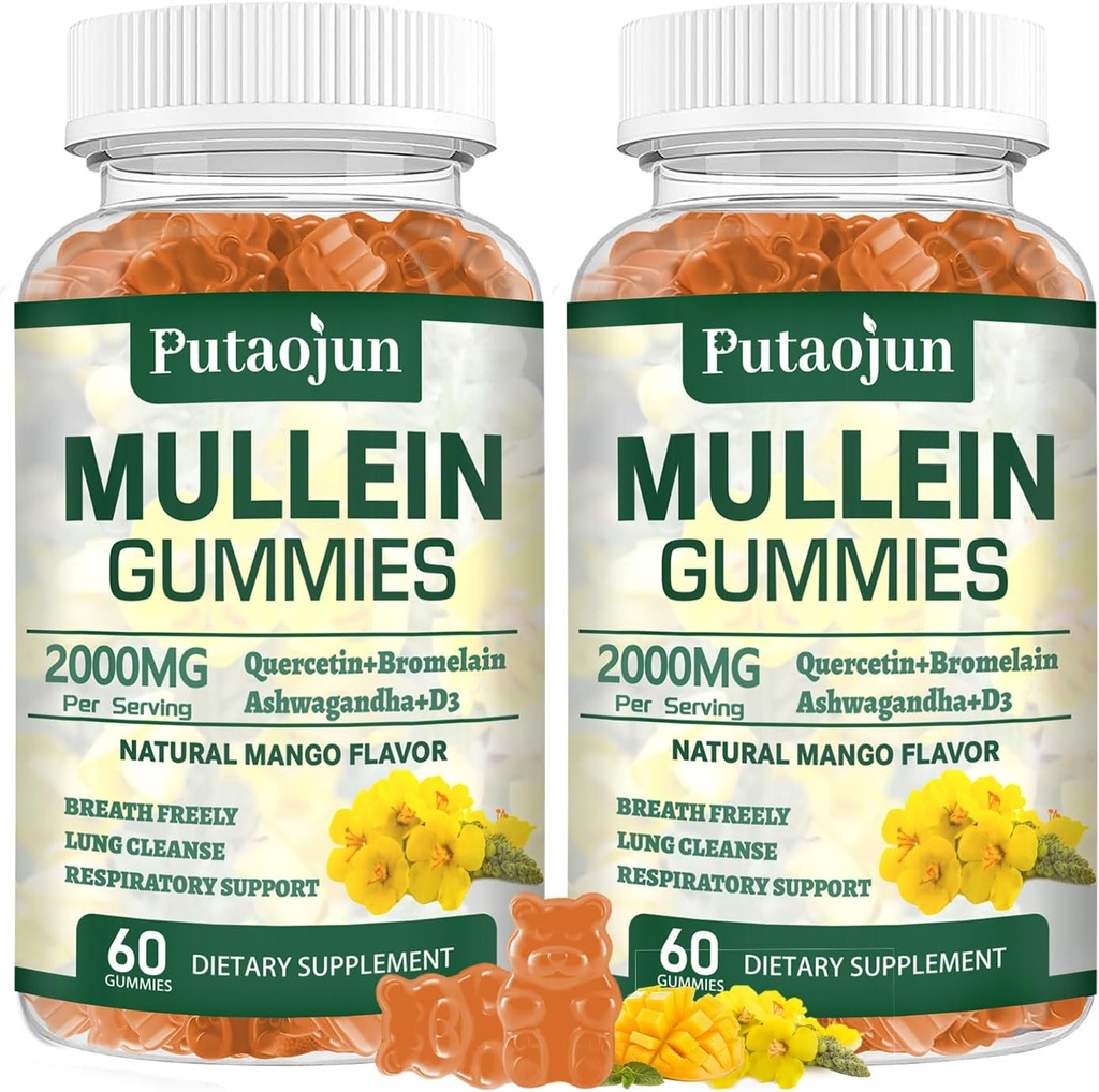 Mullein Gummies for Lungs 2000mg Mullein Leaf Extract for Respiratory & Immune Support