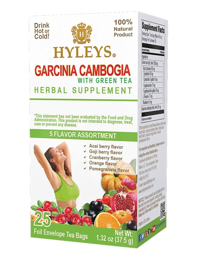 HYLEYS čaj Garcinia Cambogia zelený čaj 5 príchute Assortment - 25 čajové tašky