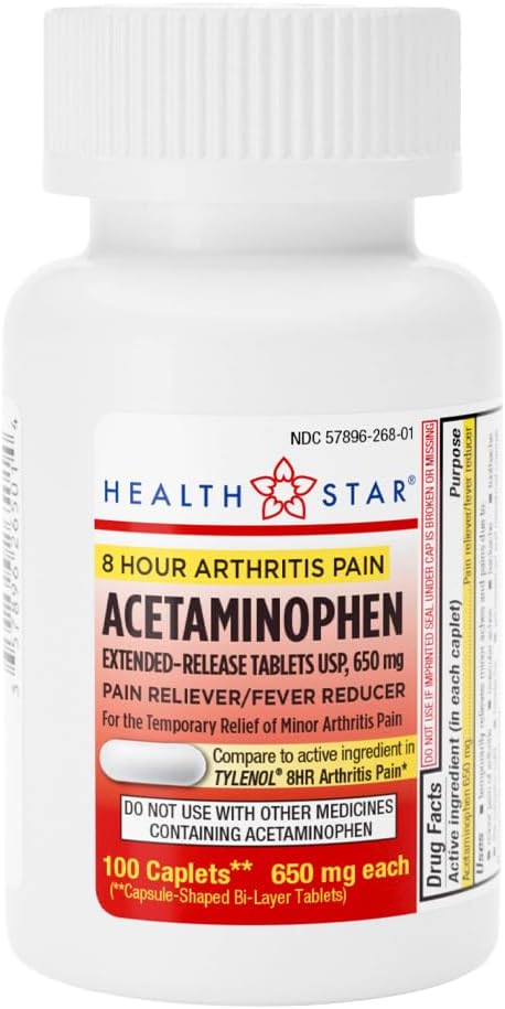 GeriCare Acetaminophen Extended-Release Artritída 650mg Caplets, Bolesť Reliever, Artritída Príznaky, Zníženie horúčky, 100 Počet (Pack of 1)