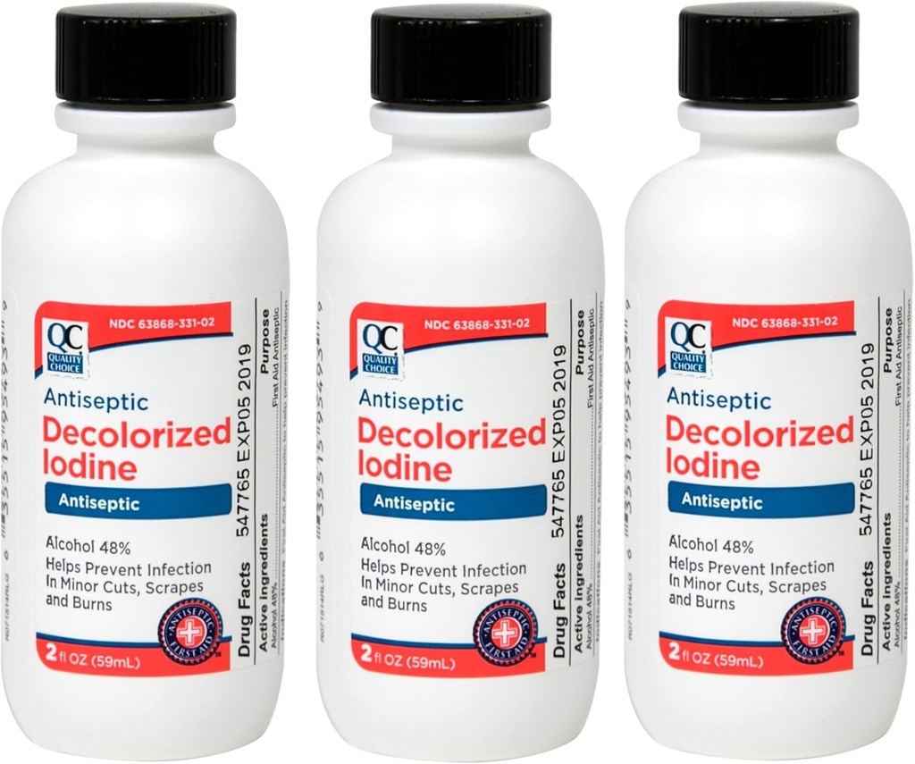 Kvalitný výber Antiseptický dekolorizovaný jód 2 Fl. Oz. - 3 balenia