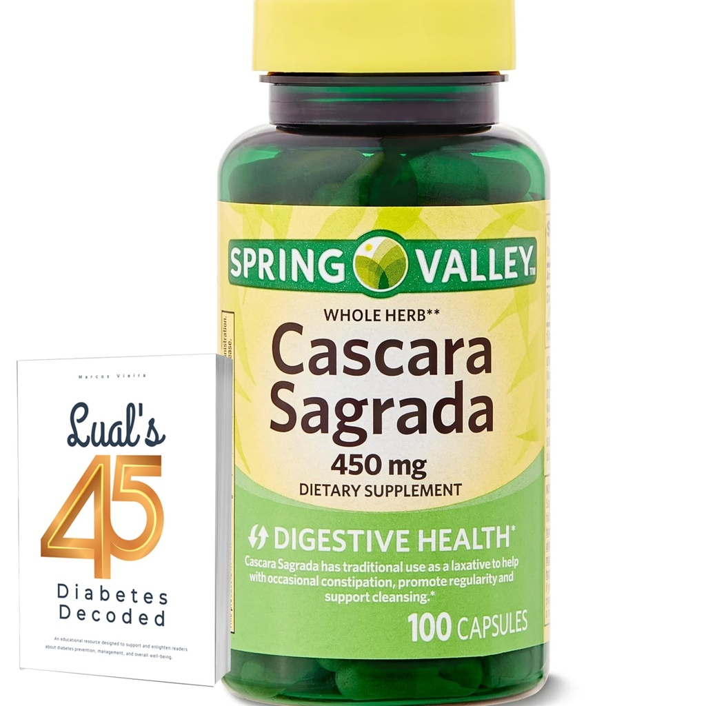 Cascara Sagrada 450mg. Spring Valley Cascara Sagrada 450mg 100 Gróf, Celý Herb Cascara Sagrada Tráviace zdravie Diétny doplnok Kapsule Bundle s Luall 45 Diabetes Dekódované