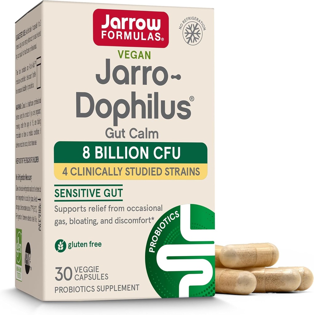 Jarrow Formules® Jarro-Dophilus® Gut Calm Probiotic, 8 Milión CFU Supplement for Digestive Health, 30 Oneskorené kapsule, 30-dňový zdroj