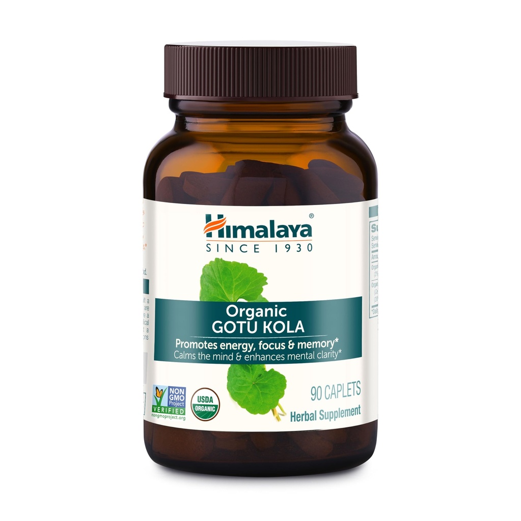 Himalaya Organic Gotu Kola, 45 Day Supplement - Herbal Nootropic Supplement with Adaptogens for Energy, Focus, Memory, and Calming Relaxation - Vegan, Non-GMO, Gluten Free, 650 mg, 90 Caplets