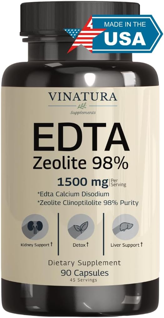 VINATURA EDTA Kapsule - 1500mg per serv, USA Made & Tested, Pečeň Podpora - Edta Calcium Dinátrium, Kale Extract - 90 Kapsule 45 Servisné služby