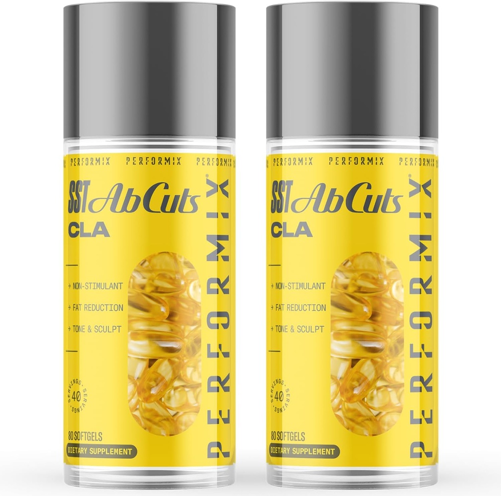PERFORMIX - SST AbCuts - CLA 1 000 mg - Stim Free - Thermogenic - Fitness ciele - Metabolizmus Booster - Zdravie a wellness - Požltový olej, Omega 3, Ľanové semeno a vitamín E - Pred tréningom - 160 Softgels