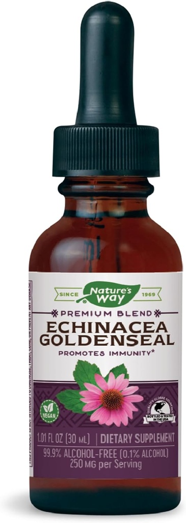Nature's Way Premium Formula Echinacea-Goldenseal, 250 mg per porcie, 99,9% bez alkoholu, 1,01 Oz.
