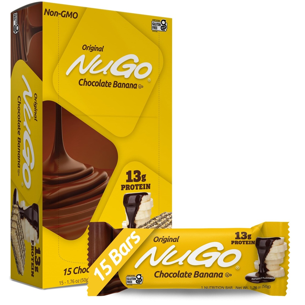 NuGo Protein Bar, Chocolate Banana, 13g Protein, Gluten Free, 15 Počet